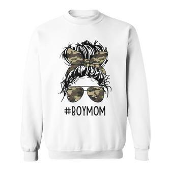 Boy Moms Funny Messy Bun Mom Life Motherhood Mom Of Boys Sweatshirt - Thegiftio UK