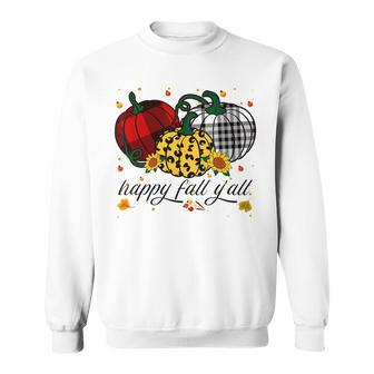 Buffalo Plaid Pumpkin Leopard Print Fall - Happy Fall Yall Sweatshirt - Thegiftio UK