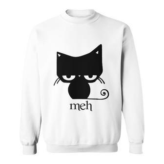 Cat Funny Shirt Meh Black Cat Tshirt Men Women Sweatshirt Graphic Print Unisex - Thegiftio UK
