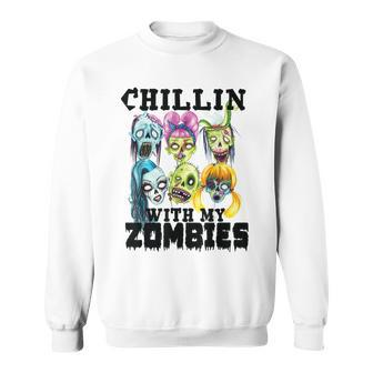 Chillin With My Zombies Halloween Boys Kids Funny Sweatshirt - Thegiftio UK
