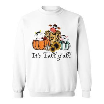 Cow Autumn Its Fall Yall Pumpkin Maple Sweatshirt - Thegiftio UK