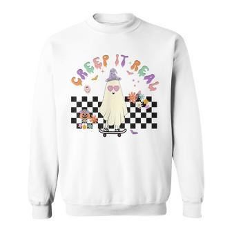 Creep It Real Retro Groovy Ghost Vintage Halloween Sweatshirt - Thegiftio UK