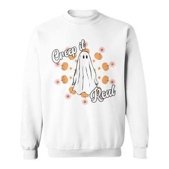 Creep It Real Vintage Ghost Pumkin Retro Groovy Sweatshirt - Thegiftio