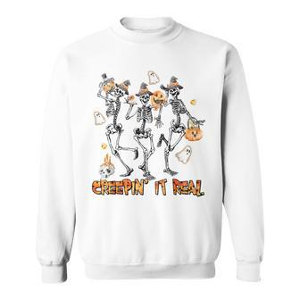Creepin It Real Halloween Skeleton Dancing Sweatshirt - Seseable