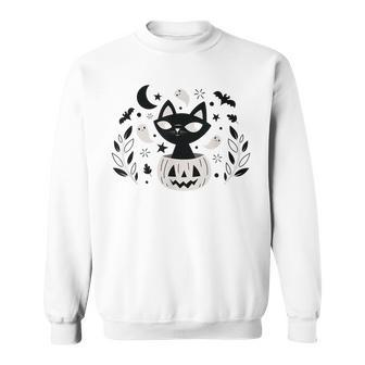 Cute Retro Black Cat Fall Halloween V2 Men Women Sweatshirt Graphic Print Unisex - Thegiftio UK