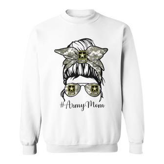 Funny Army Mom Messy Bun Hair Glasses Sweatshirt - Thegiftio UK