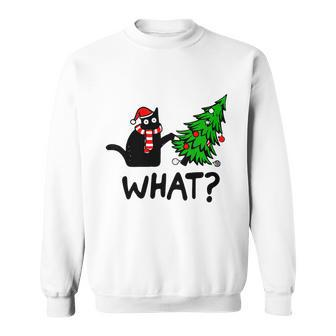 Funny Black Cat Gift Pushing Christmas Tree Over Cat What Tshirt Men Women Sweatshirt Graphic Print Unisex - Thegiftio UK