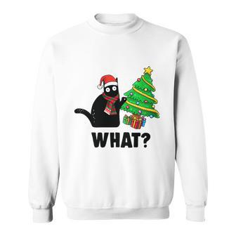 Funny Black Cat Gift Pushing Christmas Tree Over Cat What Tshirt V2 Men Women Sweatshirt Graphic Print Unisex - Thegiftio UK
