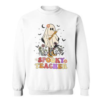 Funny Ghost Halloween Groovy Trick Or Treat Spooky Teacher Men Women Sweatshirt Graphic Print Unisex - Thegiftio UK