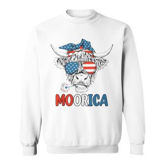 Funny Moorica 4Th Of July American Flag Highland Cow Sweatshirt - Seseable