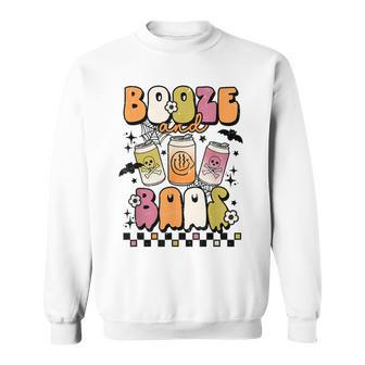 Groovy Booze And Boos Drinking Lover Halloween Vintage Retro Sweatshirt - Thegiftio UK