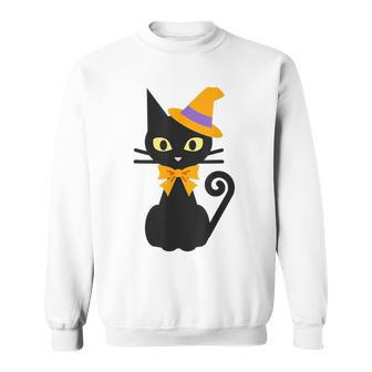 Halloween Black Cat With Hat And Bow Japanese Funny Sweatshirt - Seseable