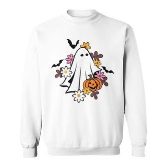 Halloween Ghost Vintage Groovy Trick Or Treat Spooky Vibes Sweatshirt - Thegiftio UK