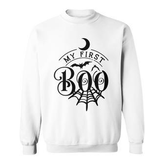 Halloween My First Boo Moon Bat And Spidernet Black Design Men Women Sweatshirt Graphic Print Unisex - Seseable