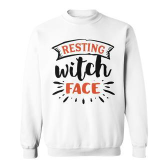 Halloween Resting Witch Face Black And Orange Men Women Sweatshirt Graphic Print Unisex - Seseable