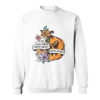 Halloween Sorta Sweet Sorta Spooky Pumpkin Floral Sweatshirt - Seseable