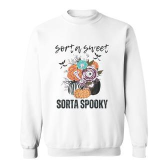 Halloween Sorta Sweet Sorta Spooky Pumpkin Florals Gift Sweatshirt - Seseable
