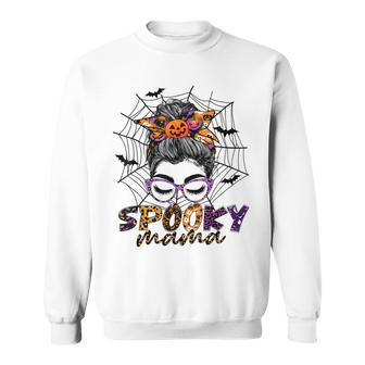 Halloween Spooky Mama Costume Messy Bun Spider Web For Mom Sweatshirt - Seseable