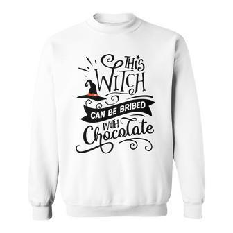 Halloween This Witch Can Be Bribed With Chocolate Black And Orange Men Women Sweatshirt Graphic Print Unisex - Seseable