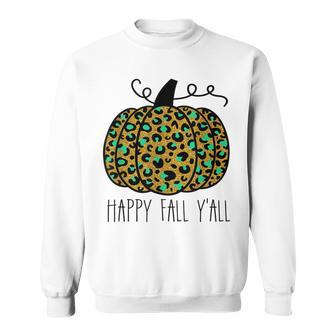 Happy Fall Yall Golden Leopard Print Pumpkin Halloween Sweatshirt - Seseable