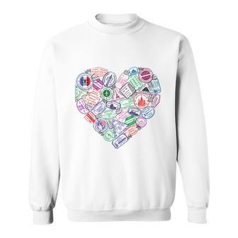 Heart Shaped Passport Travel Stamp Sweatshirt - Monsterry