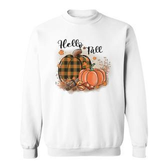 Hello Fall Plaid Pumpkin Spice Maple Leave Autumn Collection Sweatshirt - Thegiftio UK