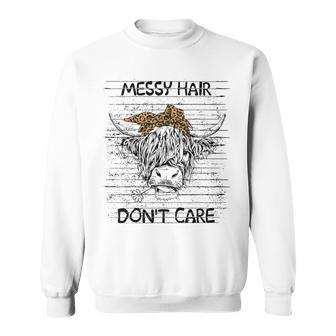 Highland Cow Leopard Bandana Messy Hair Dont Care Western Sweatshirt - Thegiftio UK