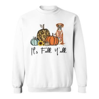 Its Fall Yall Yellow Boxer Dog Leopard Pumpkin Falling Sweatshirt - Thegiftio UK