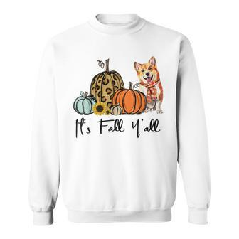 Its Fall Yall Yellow Corgi Dog Leopard Pumpkin Falling Sweatshirt - Thegiftio UK