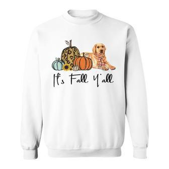Its Fall Yall Yellow Labrador Dog Leopard Pumpkin Falling Sweatshirt - Thegiftio UK