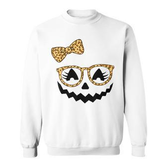 Jack O Lantern Face Pumpkin Halloween Leopard Print Glasses V3 Sweatshirt - Seseable