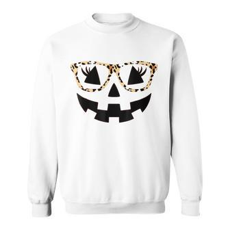 Jack O Lantern Pumpkin Halloween Costume Leopard Glasses Sweatshirt - Seseable