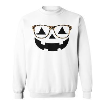Jack Olantern Halloween Pumpkin Lashes With Leopard Glasses Sweatshirt - Seseable