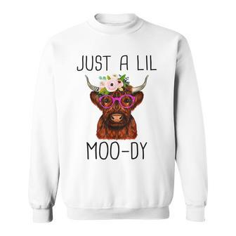 Just A Little Moody Cute Highland Cows Lover Farming Cow Sweatshirt - Thegiftio UK