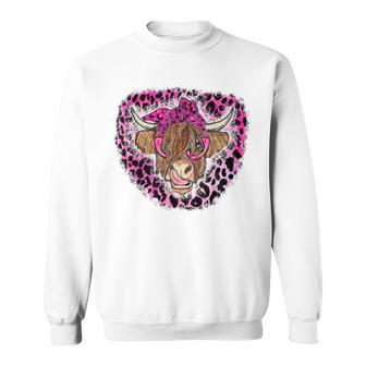 Leopard Pink Highland Cow Sunglasses Bandana Western Heifer Sweatshirt - Thegiftio UK