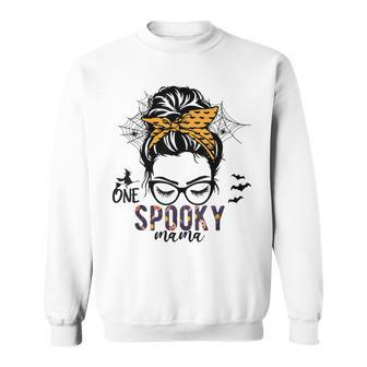 Messy Bun Hair Halloween One Spooky Mama For Mom Women Sweatshirt - Seseable