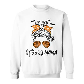 Messy Bun Spooky Mama Mom Funny Halloween Costume Skull Sweatshirt - Seseable