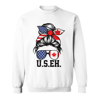 Messy Bun Useh American Canadian Canada Day Mom Sweatshirt - Seseable