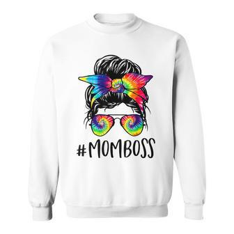 Mom Boss Messy Bun Tie Dye Glasses Bandana Mama Mothers Day Sweatshirt - Thegiftio UK
