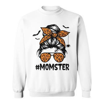 Momster Shirt For Women Halloween Mom Messy Bun Leopard Men Women Sweatshirt Graphic Print Unisex - Thegiftio UK