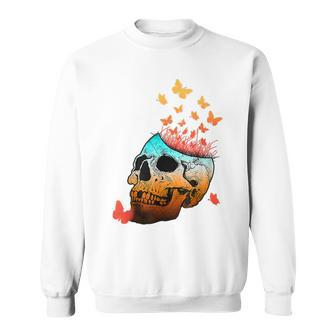 Nonbinary Skull Halloween Enby Pride Butterflies Men Women Sweatshirt Graphic Print Unisex - Thegiftio UK