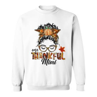 One Thankful Mimi Messy Bun Funny Fall Autumn Thanksgiving  Sweatshirt