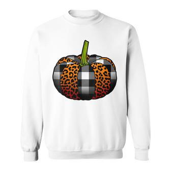 Plaid Pumpkin Leopard Buffalo Check Pumpkin Fall Halloween Sweatshirt - Seseable