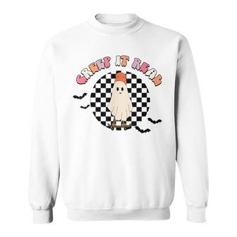 Retro Checkered Creep It Real Ghost Skater Funny Halloween Sweatshirt - Seseable