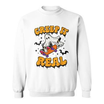 Retro Creep It Real Halloween Ghost Funny Spooky Season Sweatshirt - Thegiftio