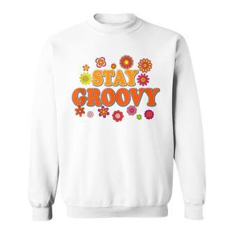Retro Daisy Hippie Stay Groovy Positive Mind Happy Life Sweatshirt - Thegiftio UK