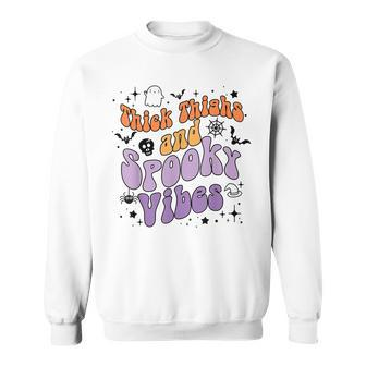 Retro Groovy Thick Thighs And Spooky Vibes Funny Halloween Sweatshirt - Seseable