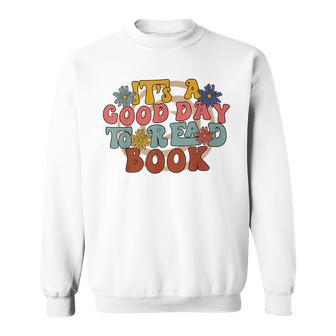 Retro Its A Good Day To Read Book Groovy Hippie Daisy Sweatshirt - Thegiftio UK