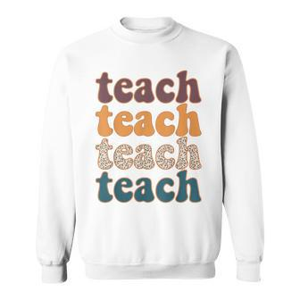 Retro Leopard Teach For Teacher Elementary School Sweatshirt - Thegiftio UK