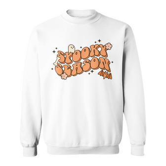 Retro Spooky Season Boo Ghost Floral Spooky Vibes Halloween Sweatshirt - Seseable